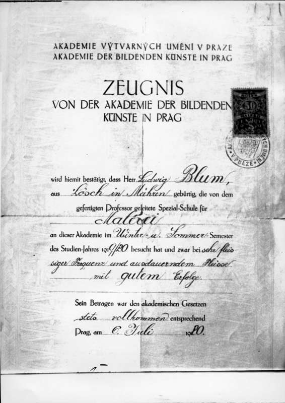 Certificate, Akademie Der Bildenden Kunste in Prag